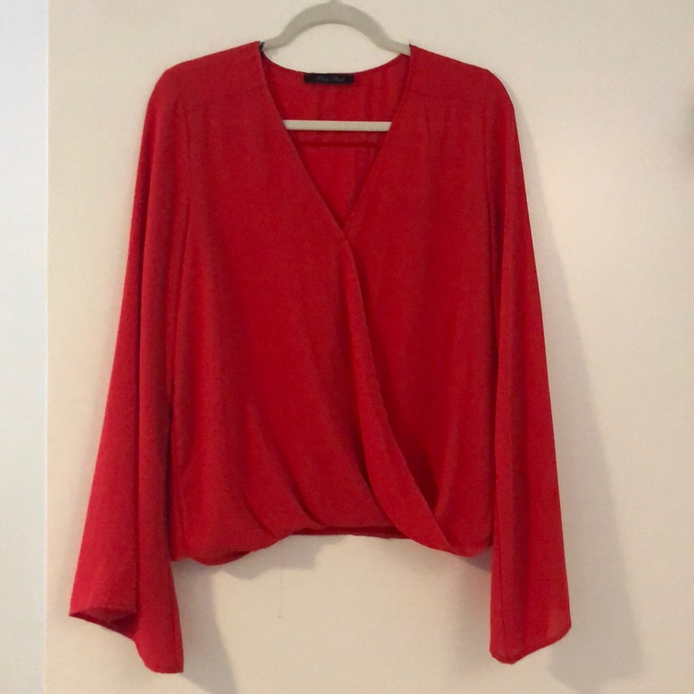 Red chiffon long sleeve top